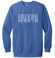 Load image into Gallery viewer, Blue sweatshirt with 'Dayton River Fest' text on a white background