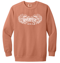 Load image into Gallery viewer, Coral sweatshirt with 'Riverfest' logo on a white background