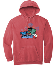 Load image into Gallery viewer, Red hoodie with a graphic design on a white background