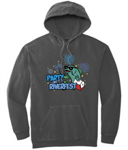 Load image into Gallery viewer, Gray hoodie with a colorful graphic design on a white background