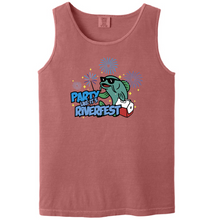 Load image into Gallery viewer, Red tank top with a graphic design and text on a white background
