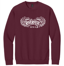 Load image into Gallery viewer, Maroon sweatshirt with 'Riverfest' logo on a white background