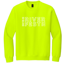 Load image into Gallery viewer, Neon green long-sleeve shirt with white text on a white background