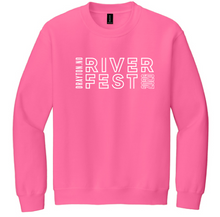 Load image into Gallery viewer, Pink long-sleeve shirt with 'River Fest' text on a white background