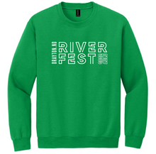 Load image into Gallery viewer, Green sweatshirt with 'River Fest' text on a white background