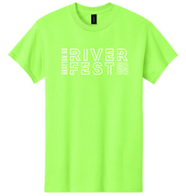 Load image into Gallery viewer, Neon green t-shirt with white text on a white background