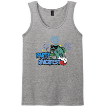 Load image into Gallery viewer, Gray tank top with a colorful graphic design on a white background