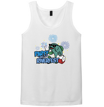 Load image into Gallery viewer, White tank top with a graphic design of a fish and text on a white background