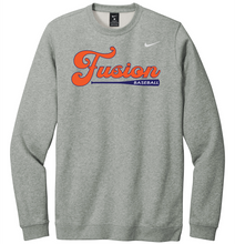 Load image into Gallery viewer, Gray sweatshirt with 'Fusion Baseball' text on a white background