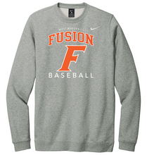 Load image into Gallery viewer, Gray sweatshirt with 'Fusion Baseball' text and Nike logo on a white background