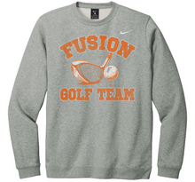 Load image into Gallery viewer, Gray sweatshirt with 'Fusion Golf Team' text and golf club graphic on a white background
