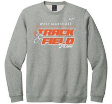 Load image into Gallery viewer, Gray sweatshirt with 'West Marshall Track &amp; Field Fusion' text on a white background