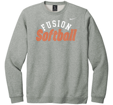 Load image into Gallery viewer, Gray sweatshirt with 'Fusion Softball' text and Nike logo on a white background