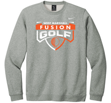 Load image into Gallery viewer, Gray sweatshirt with 'West Marshall Fusion Golf' text and logo on a white background