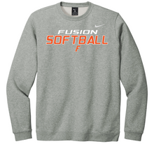 Load image into Gallery viewer, Gray sweatshirt with 'Fusion Softball' text and Nike logo on a white background