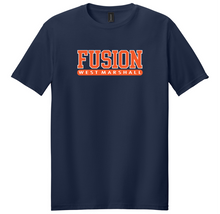 Load image into Gallery viewer, Navy blue t-shirt with 'Fusion West Marshall' text in orange on a white background