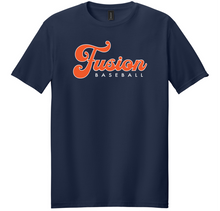 Load image into Gallery viewer, Navy blue t-shirt with 'Fusion Baseball' text on a white background