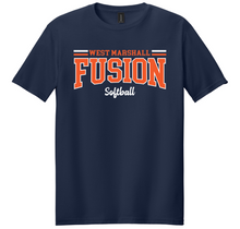 Load image into Gallery viewer, Navy blue t-shirt with 'West Marshall Fusion Softball' text on a white background
