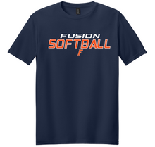 Load image into Gallery viewer, Navy blue t-shirt with 'Fusion Softball' text on a white background