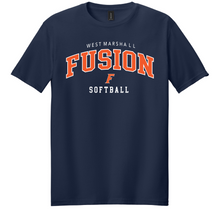 Load image into Gallery viewer, Navy blue t-shirt with 'West Marshall Fusion Softball' text on a white background