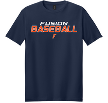 Load image into Gallery viewer, Navy blue t-shirt with 'Fusion Baseball' text on a white background