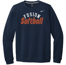 Load image into Gallery viewer, Navy sweatshirt with 'Fusion Softball' text and Nike logo on a white background