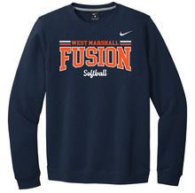 Load image into Gallery viewer, Navy sweatshirt with 'West Marshall Fusion Softball' text on a white background