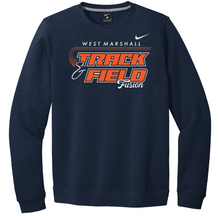 Load image into Gallery viewer, Navy sweatshirt with 'West Marshall Track &amp; Field Fusion' text on a white background