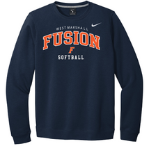 Load image into Gallery viewer, Navy sweatshirt with 'West Marshall Fusion Softball' text on a white background