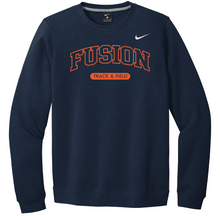 Load image into Gallery viewer, Navy sweatshirt with 'Fusion Track &amp; Field' text on a white background
