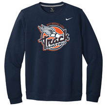Load image into Gallery viewer, Navy sweatshirt with track and field logo on a white background