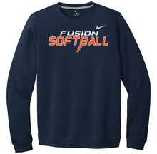 Load image into Gallery viewer, Navy sweatshirt with 'Fusion Softball' text and Nike logo on a white background