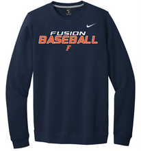 Load image into Gallery viewer, Navy blue sweatshirt with 'Fusion Baseball' text and Nike logo on a white background