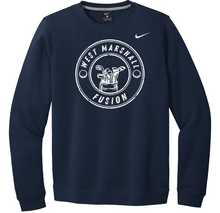 Load image into Gallery viewer, Navy sweatshirt with a logo and text on a white background
