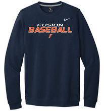 Load image into Gallery viewer, Navy blue sweatshirt with 'Fusion Baseball' text and Nike logo on a white background