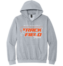 Load image into Gallery viewer, Gray hoodie with 'West Marshall Track &amp; Field Fusion' text on a white background