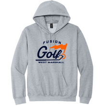 Load image into Gallery viewer, Gray hoodie with Fusion Golf logo on a white background