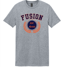Load image into Gallery viewer, Gray t-shirt with 'Fusion' logo on a white background