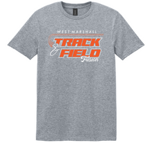 Load image into Gallery viewer, Gray t-shirt with 'Track &amp; Field' text and branding on a white background