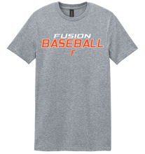 Load image into Gallery viewer, Gray t-shirt with 'Fusion Baseball' text on a white background