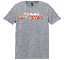 Load image into Gallery viewer, Gray t-shirt with 'Fusion Softball' text on a white background