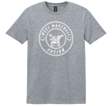 Load image into Gallery viewer, Gray t-shirt with a white logo on a white background