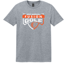 Load image into Gallery viewer, Gray t-shirt with West Marshall Fusion Golf logo on a white background