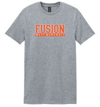 Load image into Gallery viewer, Gray t-shirt with 'Fusion West Marshall' text in orange on a white background
