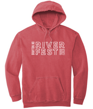 Load image into Gallery viewer, Red hoodie with 'Dayton River Fest' text on a white background