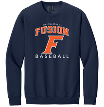 Load image into Gallery viewer, Navy blue sweatshirt with 'Fusion Baseball' text and logo on a white background