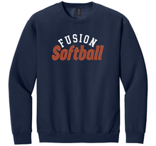 Load image into Gallery viewer, Navy blue sweatshirt with 'Fusion Softball' text on a white background