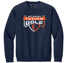 Load image into Gallery viewer, Navy blue sweatshirt with 'West Marshall Fusion Golf' logo on a white background