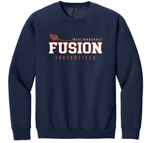 Load image into Gallery viewer, Navy sweatshirt with 'Fusion Tracksfield' text on a white background