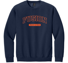 Load image into Gallery viewer, Navy blue sweatshirt with 'Fusion Track &amp; Field' text on a white background